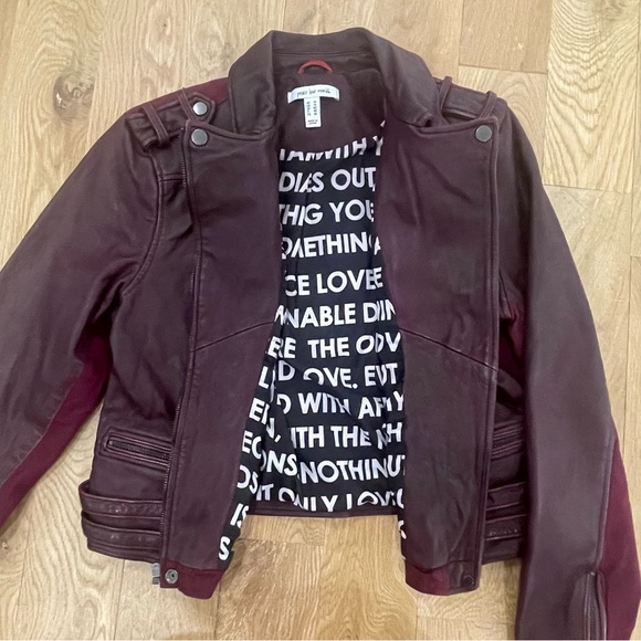 Peace Love World maroon leather moto bomber jacket, women’s size 10 - Picture 12 of 15
